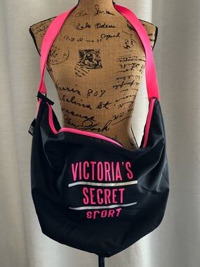Victoria's Secret Black and Hot Pink Sport Crossbody Tote